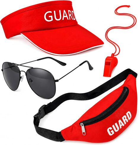 4 Pcs Guard Costume Set Include Hat Fanny Pack Whistle with Lanyard and Sunglasses for Adults Beach Dress Up in Kuwait