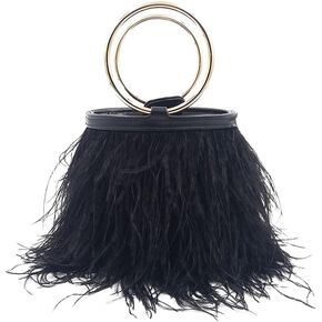 Women Ostrich Fluffy Tote Bag Feather Purse Crossbody Bag Shoulder Bag Evening Clutch Bride Purse Banquet Party Yellow in Kuwait