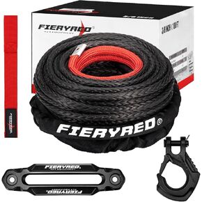 FIERYRED 3/16 بوصة 50FT 8500LBS طقم كابل حبل ونش صناعي مع سدادة مطاطية بخطاف مزورة وFairlead، استبدال خط الونش للونش 2000-3500LBS، ATV، UTV، الطرق الوعرة in Kuwait