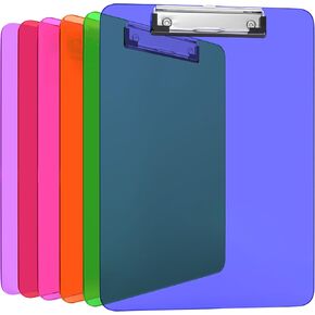 6 Pack Plastic Clipboards Colored Transparent Clear Clip Boards with Low Profile Metal Clip Board 12.5x9 Inch Letter Size Bulk Class Set Acrylic Clip Boards with Hanging Hook - Holds 100 Sheets in Kuwait
