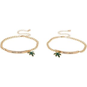 LUX ACCESSORIES Goldtone Best Buds BFF Friends Marijuana Leaf Bracelet Set (2pc) in Kuwait