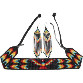 Lavivia Handmade Long Beaded Necklace & Earrings Set. Inspired by Native American Necklace. Seed Beads Necklace with Earrings, One of a Kind beaded Necklace for Women, Perfect for Occasions, Gifts in Kuwait