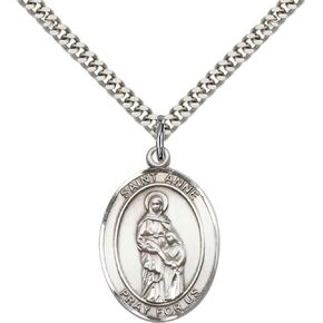 F A Dumont Sterling Silver St. Anne Pendant with 18" Stainless Steel Lite Curb Chain. Patron Saint of Housekeepers/Mothers in Kuwait