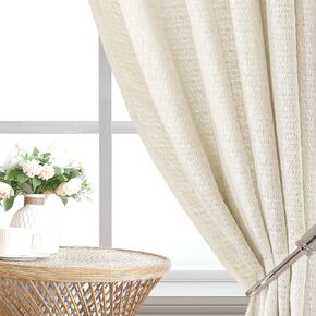 H.VERSAILTEX Boho Curtains 2 Panels Natural Linen Curtains 96 Inches Long for Back Tab Linen Jacquard Curtains Living Room Rod Pocket Light Filtering Window Drapes for Bedroom Curtains 2 Panels in Kuwait