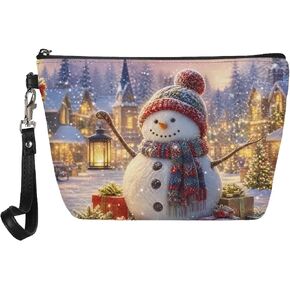 HUGS IDEA Small Cosmetic Bag for Women Autumn Leaves Music Notes Print Soft Leather Makeup Bag Travel Toiletry Bag with Zipper in Kuwait