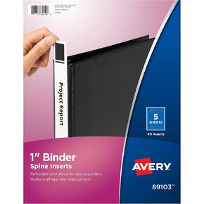 حشوات العمود الفقري من Avery Binder، لحافظات الحلقات مقاس 1-1/2 بوصة مع عرض العمود الفقري 2.1 بوصة، 25 إدراج معرف العمود الفقري لعرض البطاقات (89105) in Kuwait