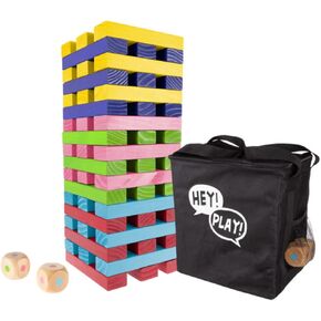Hey! Play! Nontraditional Giant Wooden Blocks Tower Stacking Game with Dice, Outdoor Yard Game, for Adults, Kids, Boys and Girls (Rainbow Color) in Kuwait