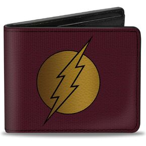 Buckle-Down Men's DC Comics Wallet, Bifold, Flash Logo Mesh Lattice Burgundy Black Gold, Vegan Leather, 4.0" x 3.5", The Flash, 4.0" x 3.5", Dc Comics Wallet, Bifold, Flash Logo Mesh Lattice Burgundy in Kuwait