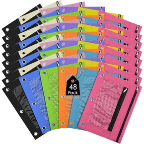 48 Pack Pencil Pouch for 3 Ring Binder Mesh Zipper Pencil Case Bags Assorted Colors Binder Pouches for School Writing Utensils Storage Supplies in Kuwait