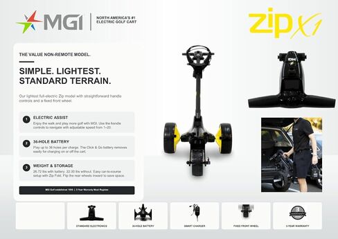 عربة جولف كهربائية MGI Zip X1 - بطارية ليثيوم 36 فتحة - الملحقات متضمنة (حامل هاتف GPS)، أسود in Kuwait