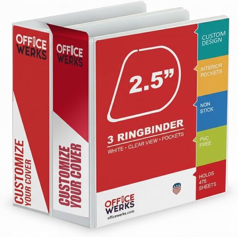 Ring Binder Depot 3، مجلد حلقي على شكل حرف D ذو زاوية احترافية مقاس 2.5 بوصة، مجلد عرض تقديمي للصفحات القياسية مقاس 8.5 × 11 مع جيوب، غلاف أبيض ذو رؤية واضحة كريستالية (عبوتان) in Kuwait