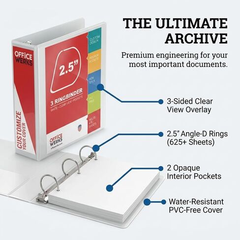 Ring Binder Depot 3، مجلد حلقي على شكل حرف D ذو زاوية احترافية مقاس 2.5 بوصة، مجلد عرض تقديمي للصفحات القياسية مقاس 8.5 × 11 مع جيوب، غلاف أبيض ذو رؤية واضحة كريستالية (عبوتان) in Kuwait