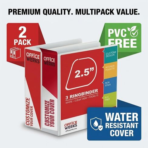 Ring Binder Depot 3، مجلد حلقي على شكل حرف D ذو زاوية احترافية مقاس 2.5 بوصة، مجلد عرض تقديمي للصفحات القياسية مقاس 8.5 × 11 مع جيوب، غلاف أبيض ذو رؤية واضحة كريستالية (عبوتان) in Kuwait