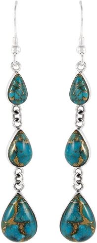 Turquoise Earrings 925 Sterling Silver & Genuine Copper-Infused Matrix Turquoise (Select style) in Kuwait