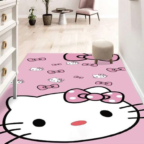 Pink Washable Runner Rug 2' x 5' 3" Cute Cartoon Kitten Face Pattern Non-Slip Area Rugs Kawaii Carpet Home Decor Carpet for Living Room Bedroom Entryway Rug in Kuwait