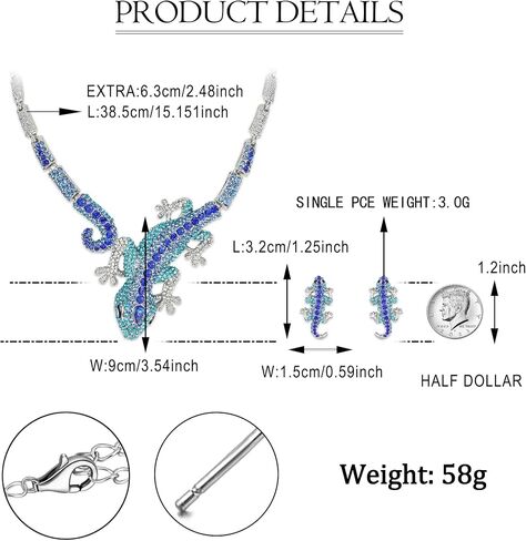 EVER FAITH Austrian Crystal Art Deco Gecko Lizard Necklace Earrings Set in Kuwait