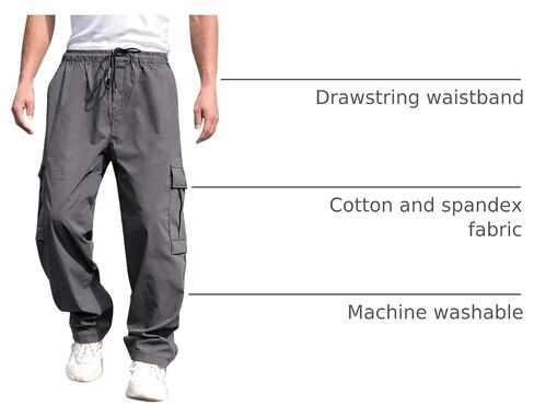 THWEI Mens Cargo Pants Casual Drawstring Joggers Cotton Work Sweatpants Outdoor Trousers Black M in Kuwait