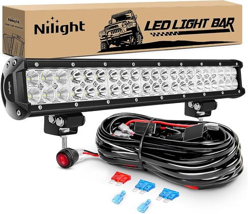 Nilight - ZH006 شريط إضاءة LED 20 بوصة 126 وات مجموعة مصابيح LED للطرق الوعرة مع مجموعة أدوات أسلاك 16AWG - مقود واحد، ضمان لمدة عامين in Kuwait