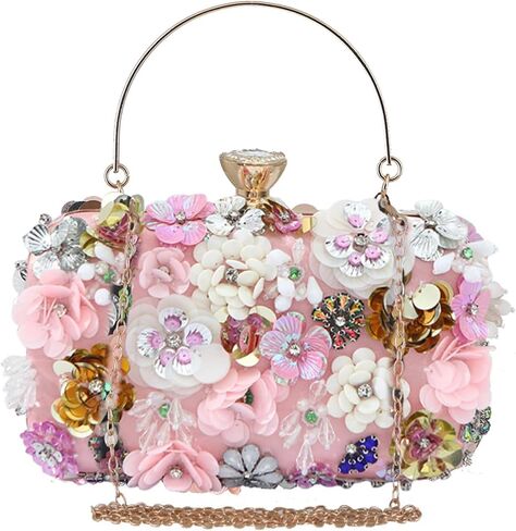 Women's Evening Bag Sequins Floral Handbag Colorful Flower Clutch Purses 3D Sequins Banquet Bag in Kuwait