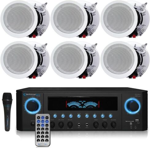 1000 Watts Home System w/USB and SD Card Inputs, (Qty 6) 6.5 Flush Mount in-Wall/in-Ceiling Stereo Speakers, Mic w/10 Ft Cable in Kuwait