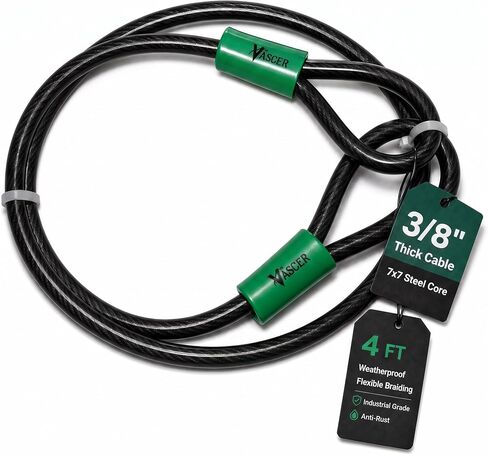 Cable Bike Lock - 4 Feet (3/8") Security Cable with Loops -Heavy-Duty Anti-Theft Braided Steel w/Vinyl Coating - Locking Accessories for Bicycle, U-Lock, Ladder, Gate, Padlock, Mower, Disc lock in Kuwait