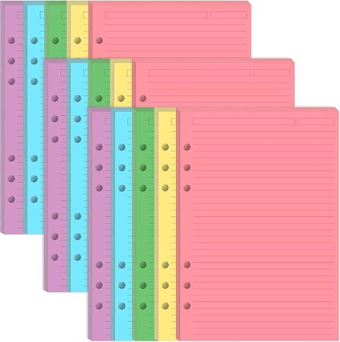 (3-Pack) Mini Binder 5 Colorful Line Paper for 3 or 7 Ring Binders - 300 Sheets/600 Pages Loose Leaf Paper Line Refills, Per Color 60 Sheets, Desk Size 4, 5.8" x 8.5" in Kuwait