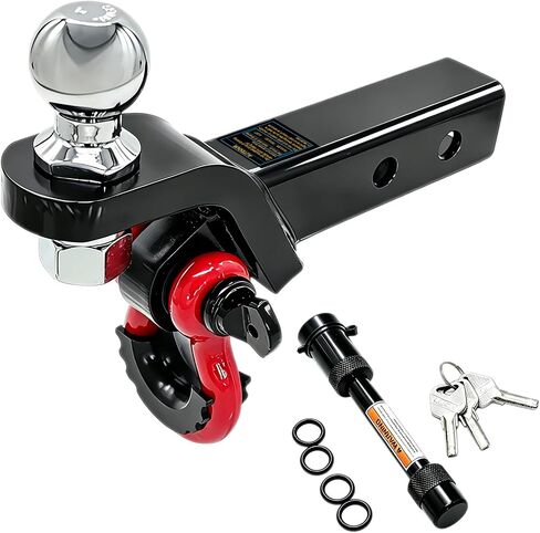 Trailer Hitch Ball Mount with Tow Shackle and 3/4" Hitch Pin Clip for Heavy Duty Trucks, SUVs, and Cars, Multifunctional 2 in 1 Hitch Mount Fits 2Inch Hitch Receiver in Kuwait