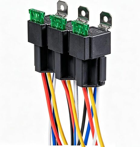 مرحل السيارة Gebildet JD1914 12V 40A مع مقابس السرج، مرحل SPDT 5 دبابيس مع أسلاك تحمل علامات ملونة لشاحنة السيارات وقارب الدراجات النارية (حزمة من 2) in Kuwait