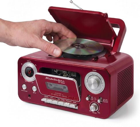 مشغل أقراص مضغوطة محمول من Studebaker مع بلوتوث وراديو AM/FM ومشغل كاسيت/مسجل مع مدخل Aux وطاقة AC/DC - وردي وذهبي in Kuwait
