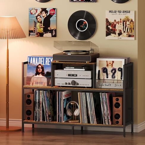 Large Vintage Record Player Table with 4 Adjustable Dividers, Vinyl Record Storage Cabinet for Up to 350 Albums, Medieval Turntable Stand for Living Room, Bedroom, Office (Patent Pending) in Kuwait