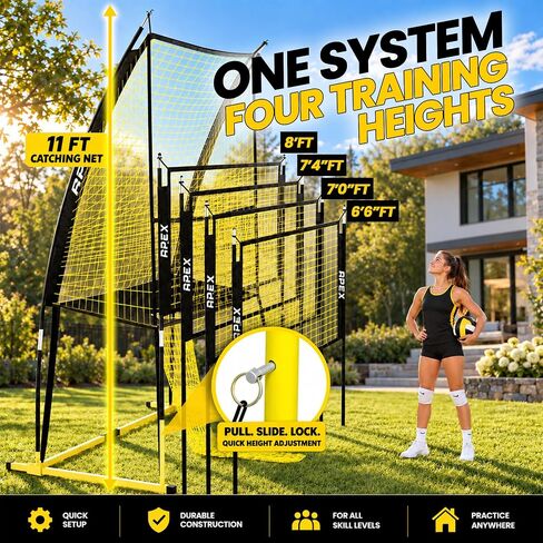 Apex Sports Volleyball Training Net System - Sturdy, Adjustable, and Portable | Improve Accuracy, Technique, and Skills | Ideal for Indoor/Outdoor Use | Easy Assembly & Storage | in Kuwait