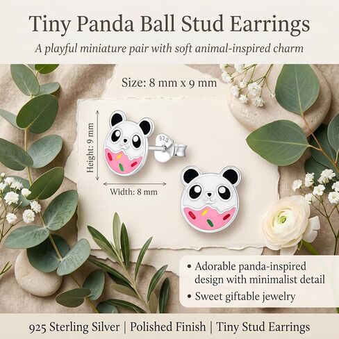 KIWI DAISY Panda Ball Sterling Silver Stud Earrings (Hypoallergenic) in Kuwait