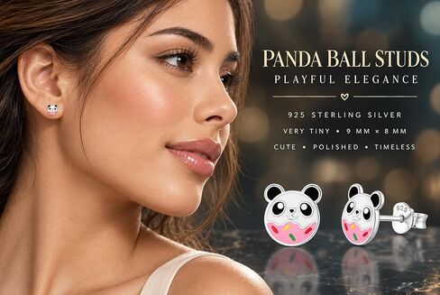 KIWI DAISY Panda Ball Sterling Silver Stud Earrings (Hypoallergenic) in Kuwait