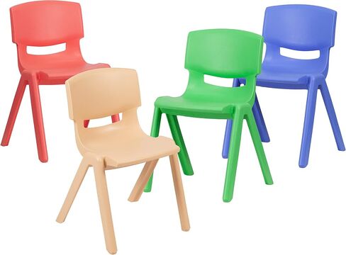 طقم كرسي مدرسي من Flash Furniture Whitney مكون من قطعتين من البلاستيك الأحمر القابل للتكديس مع ارتفاع مقعد 15.5 سم in Kuwait