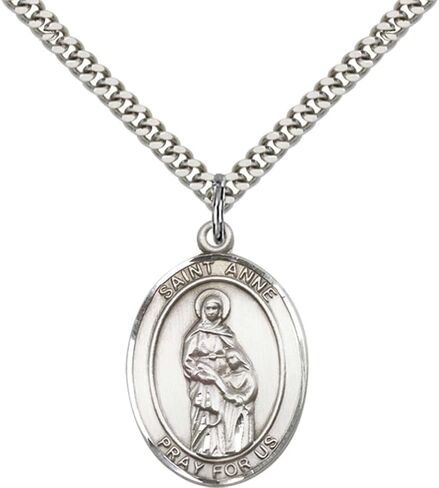 F A Dumont Sterling Silver St. Anne Pendant with 18" Stainless Steel Lite Curb Chain. Patron Saint of Housekeepers/Mothers in Kuwait