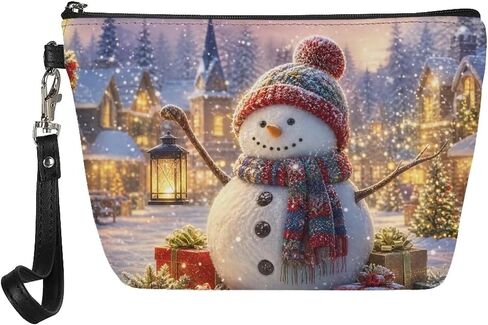 HUGS IDEA Small Cosmetic Bag for Women Autumn Leaves Music Notes Print Soft Leather Makeup Bag Travel Toiletry Bag with Zipper in Kuwait