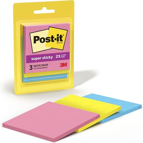 Post-it Super Sticky Notes، 3 وسادات ملاحظات لاصقة، 3 × 3 بوصة، اللوازم المدرسية، المنتجات المكتبية، ملاحظات لاصقة للأسطح الرأسية، الشاشات، الجدران والنوافذ، مجموعة تعزيز الطاقة in Kuwait