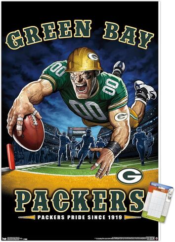 Trends International NFL Green Bay Packers - ملصق حائط End Zone 17، 22.375 بوصة × 34 بوصة، ملصق ممتاز وحزمة تثبيت in Kuwait