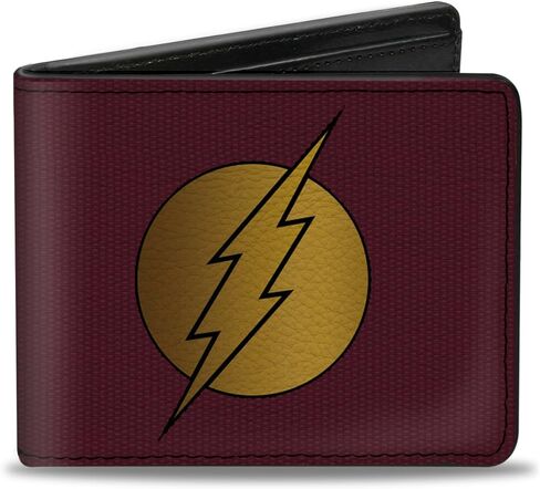 Buckle-Down Men's DC Comics Wallet, Bifold, Flash Logo Mesh Lattice Burgundy Black Gold, Vegan Leather, 4.0" x 3.5", The Flash, 4.0" x 3.5", Dc Comics Wallet, Bifold, Flash Logo Mesh Lattice Burgundy in Kuwait