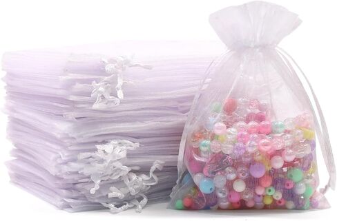 SumDirect White Sheer Organza Bags - 50Pcs 4x6 inches Organza Gift Bags with Drawstring, Organza Jewelry Pouches for Wedding Party Christmas Favor in Kuwait