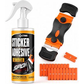 Adhesive Remover for Cars, 3.3 fl.oz Car Sticker Remover Spray with Scraper & Extra Plastic Razor Blades, Sticker Remover for Cars, Windows, Rapidly Removes Labels, Sticker, Glue in Kuwait