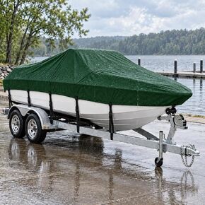 Heavy Duty Oxford Ployester Made Trailerable Boat Cover,Fits V-Hull,Tri-Hull, Runabout Boat Cover (Model H - Length:23'-24' Beam Width: up to 102", Gray) in Kuwait