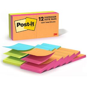 ملاحظات منبثقة Post-it، 3x3 بوصة، 12 وسادة، الملاحظات اللاصقة المفضلة رقم 1 في أمريكا، Poptimistic، ألوان زاهية، إزالة نظيفة، قابلة لإعادة التدوير in Kuwait