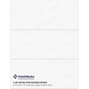 PrintWorks Professional Paper, 8.5 x 11, 20 lb, 2 Horizontal Perfs 3.66" and 7.33", 500 Sheets, White (04120) in Kuwait