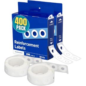 1InTheOffice Hole Punch Reinforcement Stickers, Paper Hole Reinforcement Stickers, Hole Reinforcers for Ring Binders - Sheet Hole, 20 Labels Per Sheet, White, 1/4" Diameter, 400/Pack in Kuwait