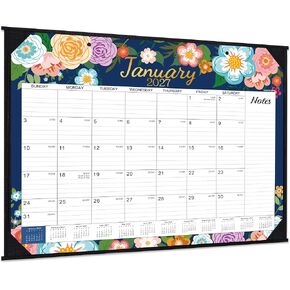 Desk Calendar 2024 - Large Desk Calendar 2024, January. 2024 - December 2024, 22" x 17", 12 Monthly Desk Calendar with Corner Protectors, Large Ruled Blocks & 2 Hanging Hooks - Blue Floral in Kuwait