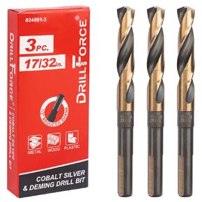 VALYRIANTOOL 3PCS 17/32 in. x 6 in. Fractional Cobalt Silver and Deming Drill Bits HSSCO High Speed Steel M35 S&D Twist Drill Bits for Stainless Steel 1/2" Reduced Shank 6" OAL 135-Degree Split Point in Kuwait