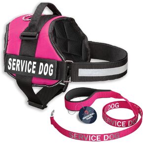 Service Dog Vest with Hook and Loop Straps & Matching Service Dog Leash Set - Harnesses from XXS to XXL - Harness Features Reflective Patch and Comfortable Mesh Design (Pink, XS) in Kuwait