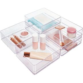 STORi SimpleSort 2-Piece Stackable Clear Drawer Organizer Set | 12" x 9" x 2" Rectangle Trays | Wide Makeup Vanity Storage Bins and Office Desk Drawer Dividers | Made in USA in Kuwait