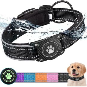 Airtag Dog Collar with Waterproof Air Tag Holder, Luminous Reflective, Soft Padded, Adjustable Nylon Pet Collar for Small Medium Large Heavy Duty Dogs,Orange, M in Kuwait